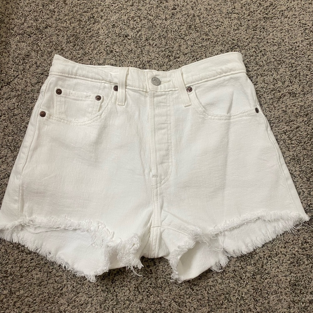 Levi's White Frayed Hem Denim Shorts